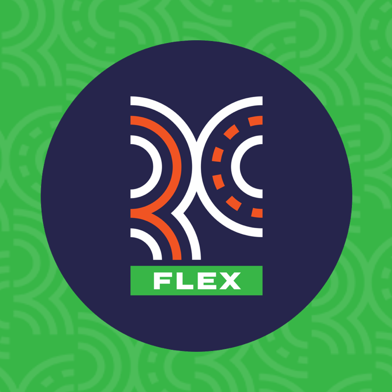 Orange RC Flex logo on green background
