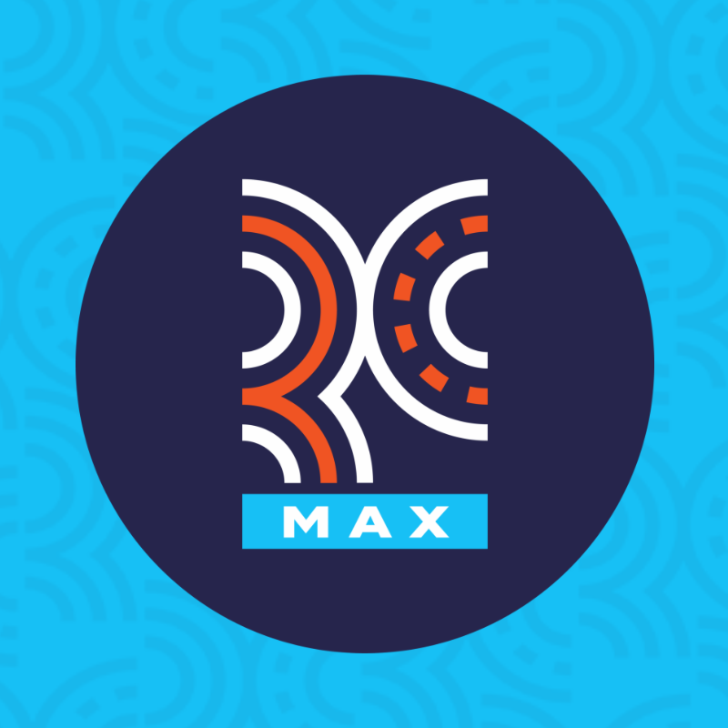 Orange RC Max logo on blue background